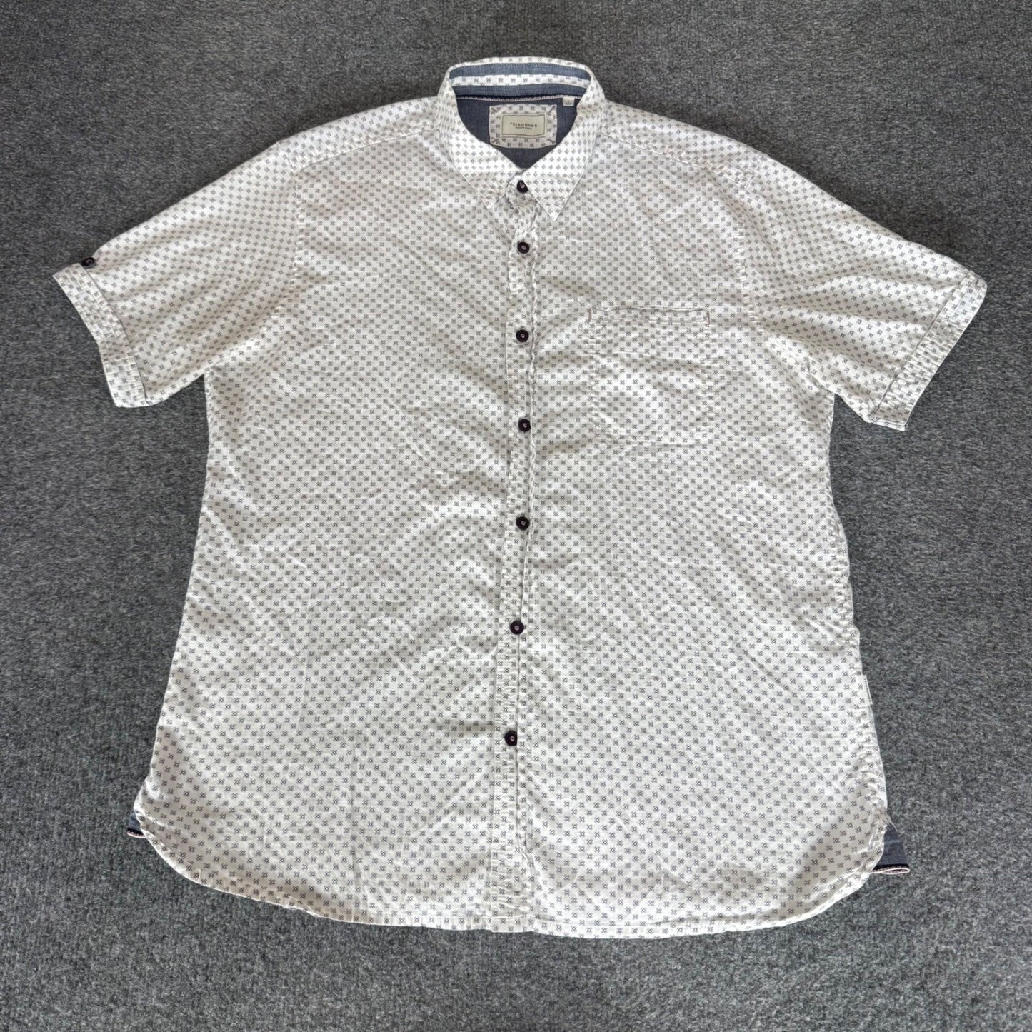 7Diamonds Mens Large White Geometric Short Sleeve Button Up Shirt Stretch Casual