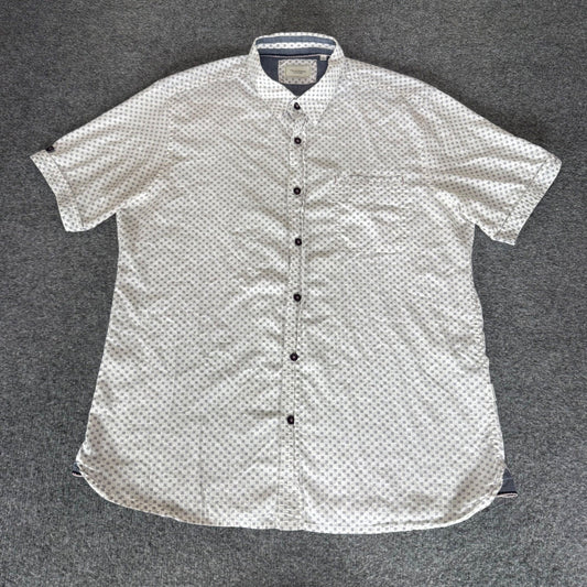 7Diamonds Mens Large White Geometric Short Sleeve Button Up Shirt Stretch Casual