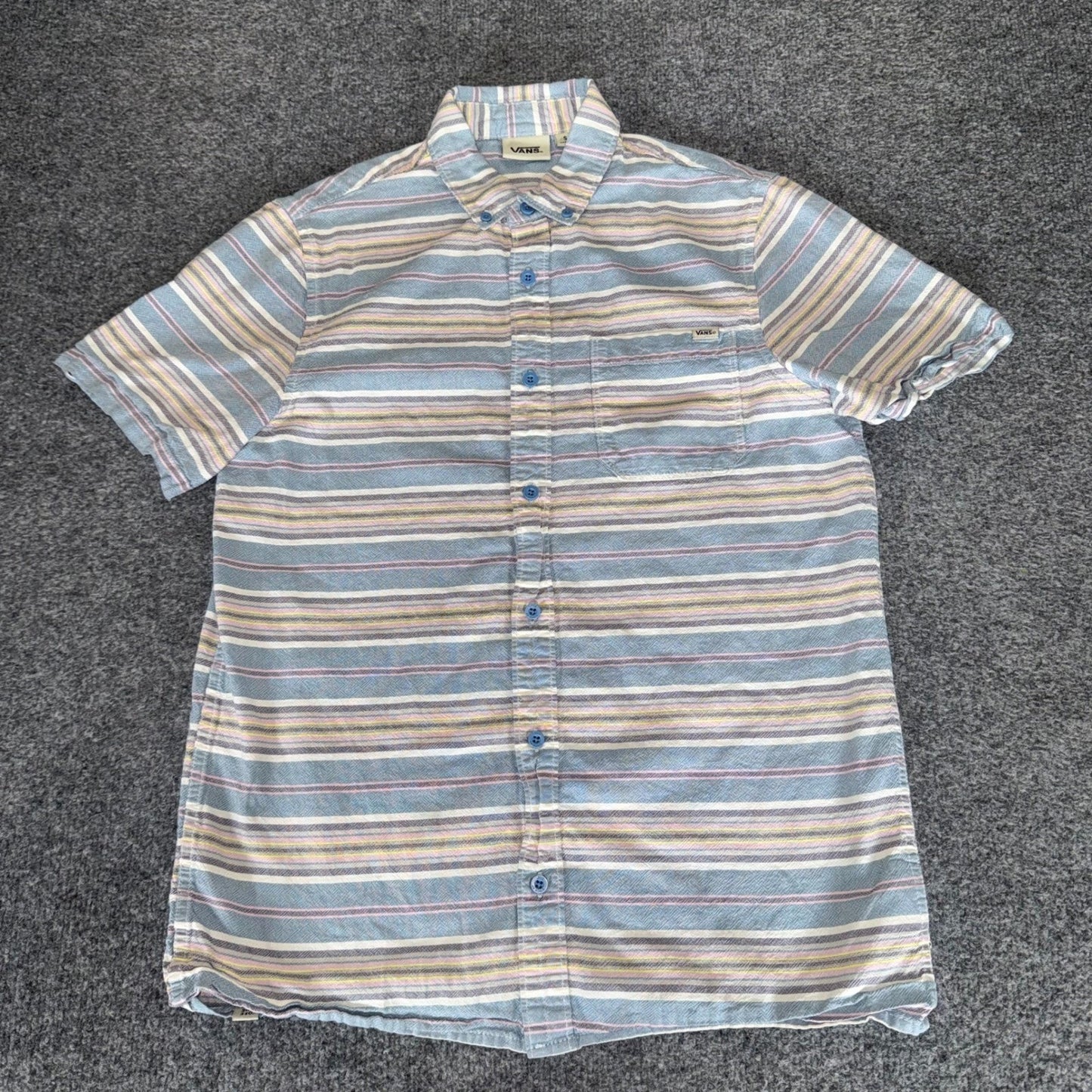Vans Mens Small Striped Cotton Short Sleeve Button Down Shirt Skate Streetwear
