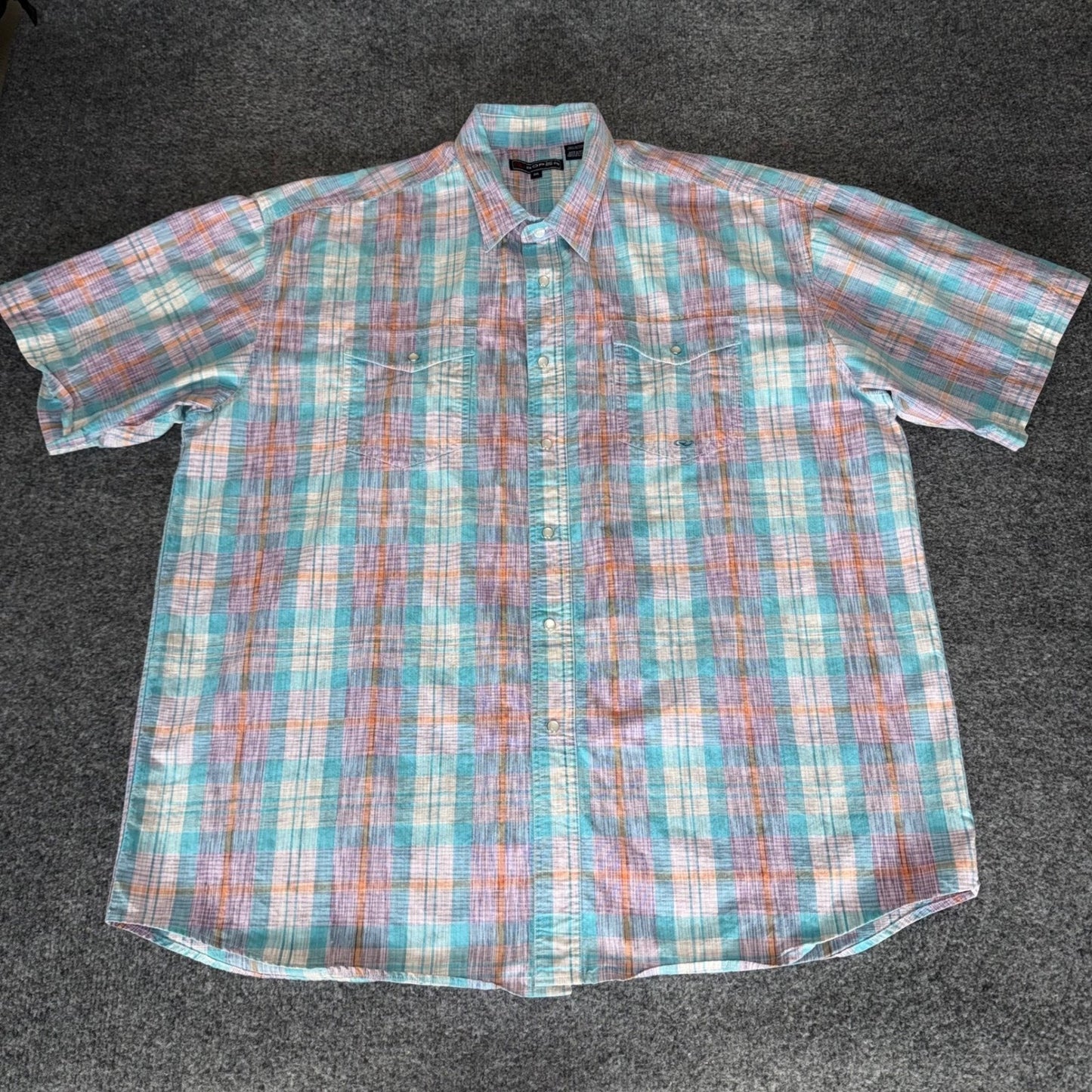 Roper Mens Plaid Pearl Snap Shirt 2XL Short Sleeve Cotton Western Cowboy Ranch