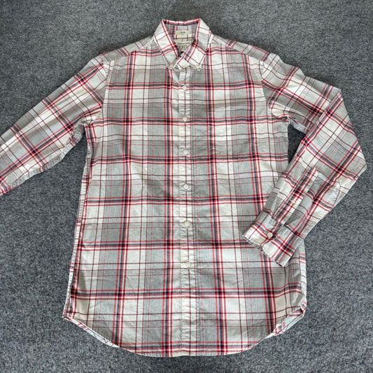 J.Crew Shirt Mens Small Gray Red Plaid Slim Fit Stretch Button Down Long Sleeve