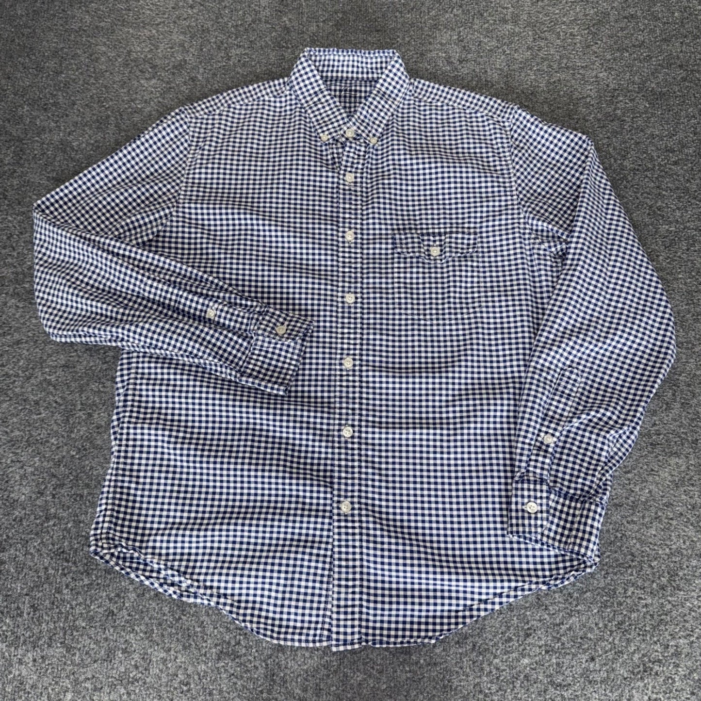 J.Crew Mens Large Lightweight Cotton Gingham Button Down Shirt Blue Long Sleeve