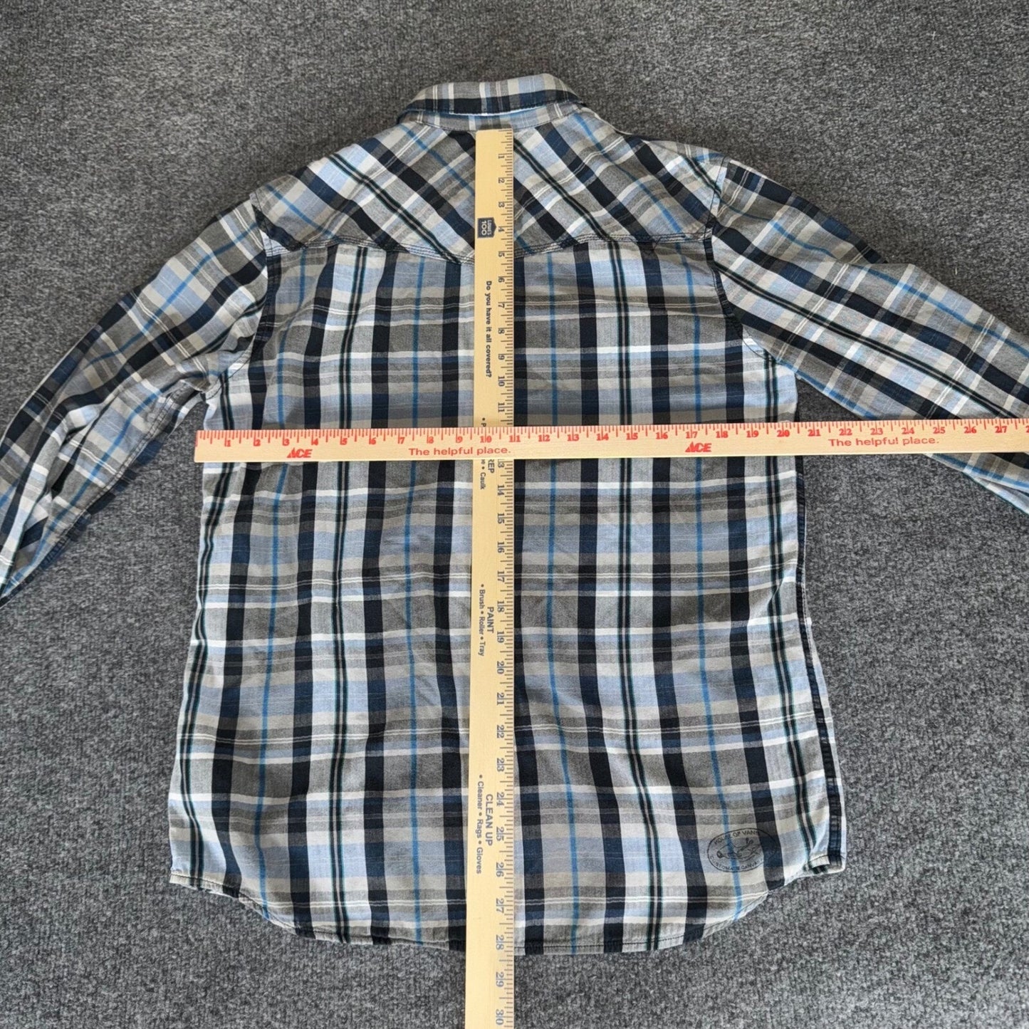 Vans Western Shirt Mens Large Blue Plaid Snap Button Long Sleeve Casual Cowboy