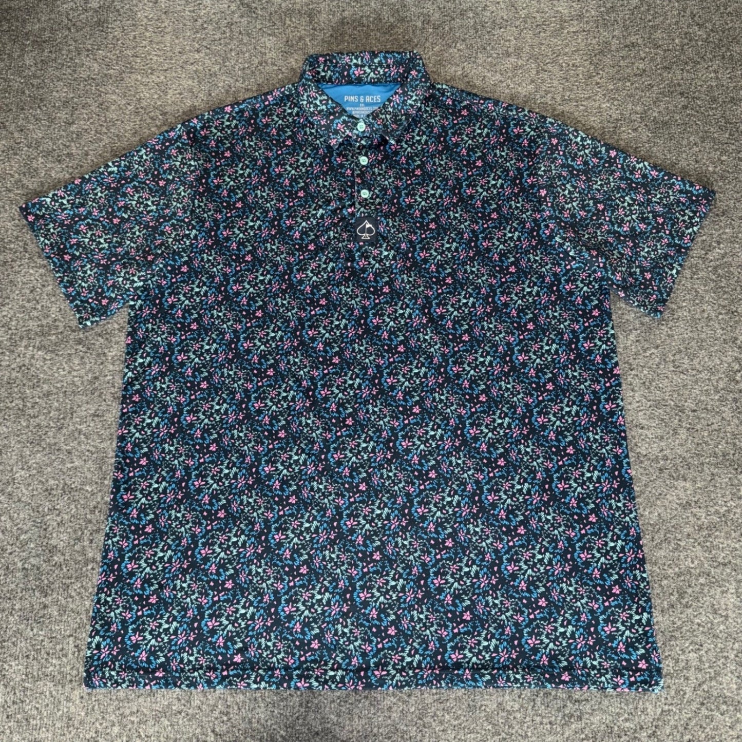 Pins and Aces Golf Polo Shirt Mens XXL Floral Short Sleeve Performance Stretch