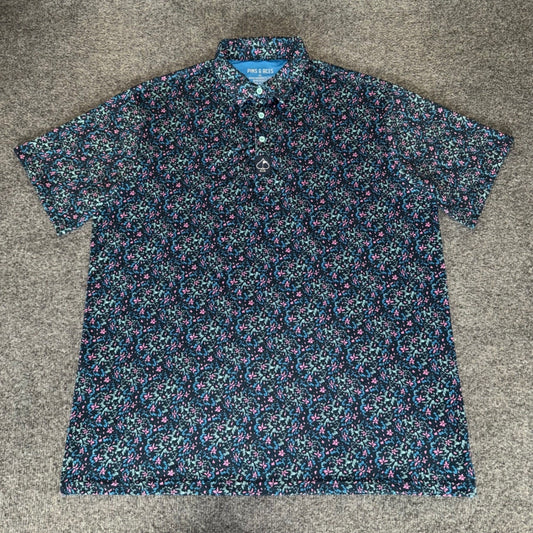 Pins and Aces Golf Polo Shirt Mens XXL Floral Short Sleeve Performance Stretch