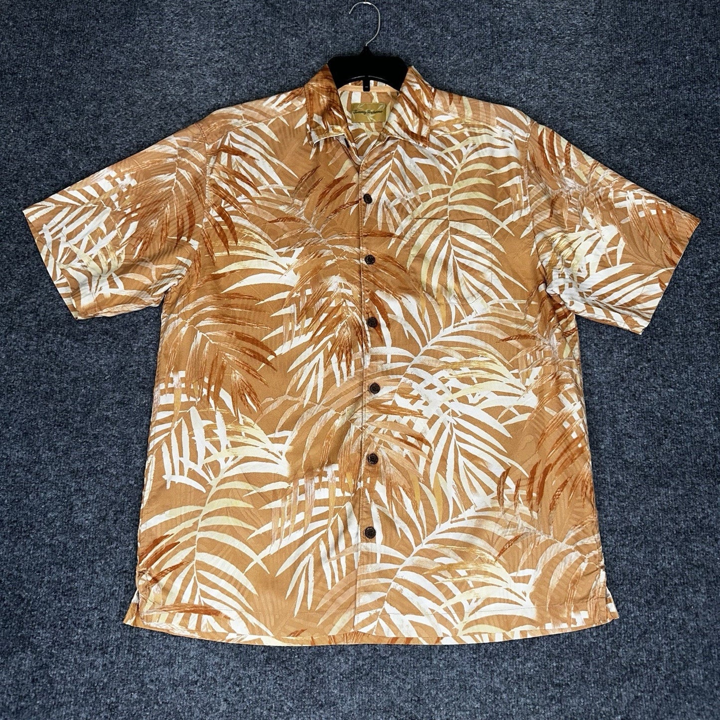 Tommy Bahama Shirt Men's Medium Orange Floral Silk Button Up Camp Short Sleeve
