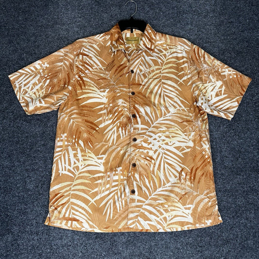 Tommy Bahama Shirt Men's Medium Orange Floral Silk Button Up Camp Short Sleeve