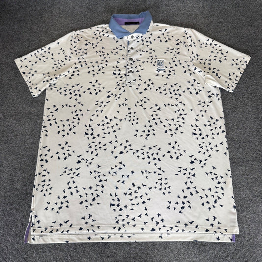 Greyson Golf Polo Shirt Mens XL White Navy Bird Geometric Short Sleeve Sawgrass