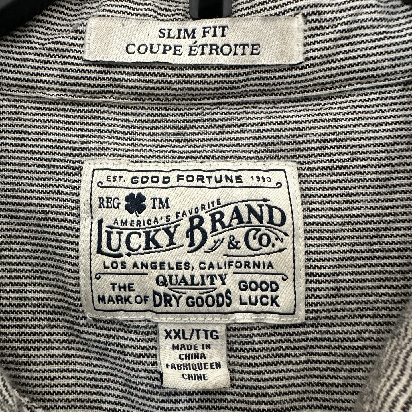 Lucky Brand Shirt Mens 2XL Grey Striped Slim Fit Long Sleeve Casual Pocket Adult