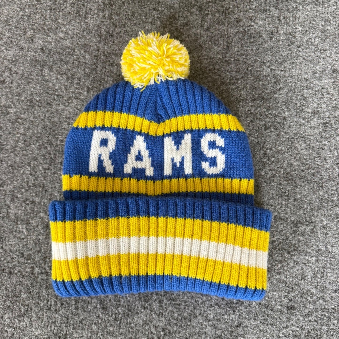 47 Brand Los Angeles Rams NFL Beanie Mens Blue Yellow Knit Pom Cuffed Hat OSFA