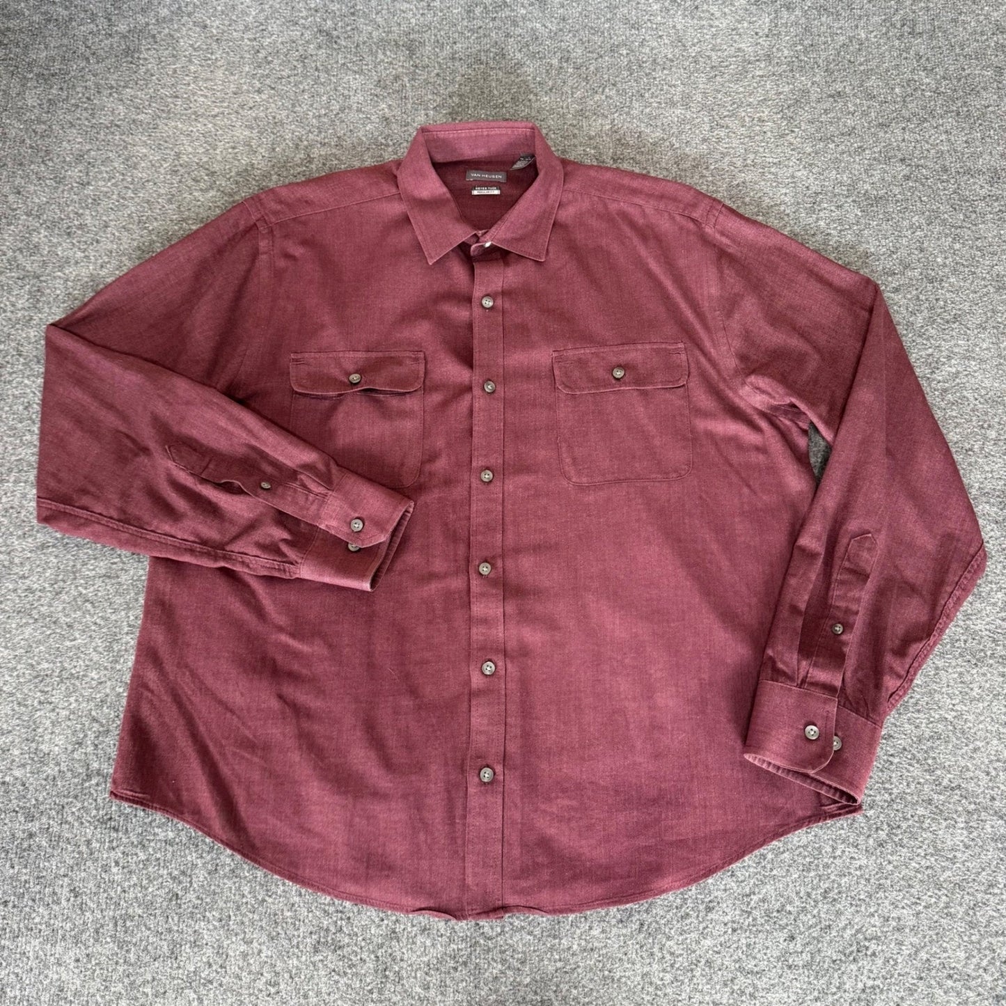 Van Heusen Men Never Tuck Regular Fit Button Up Shirt Burgundy Large Long Sleeve