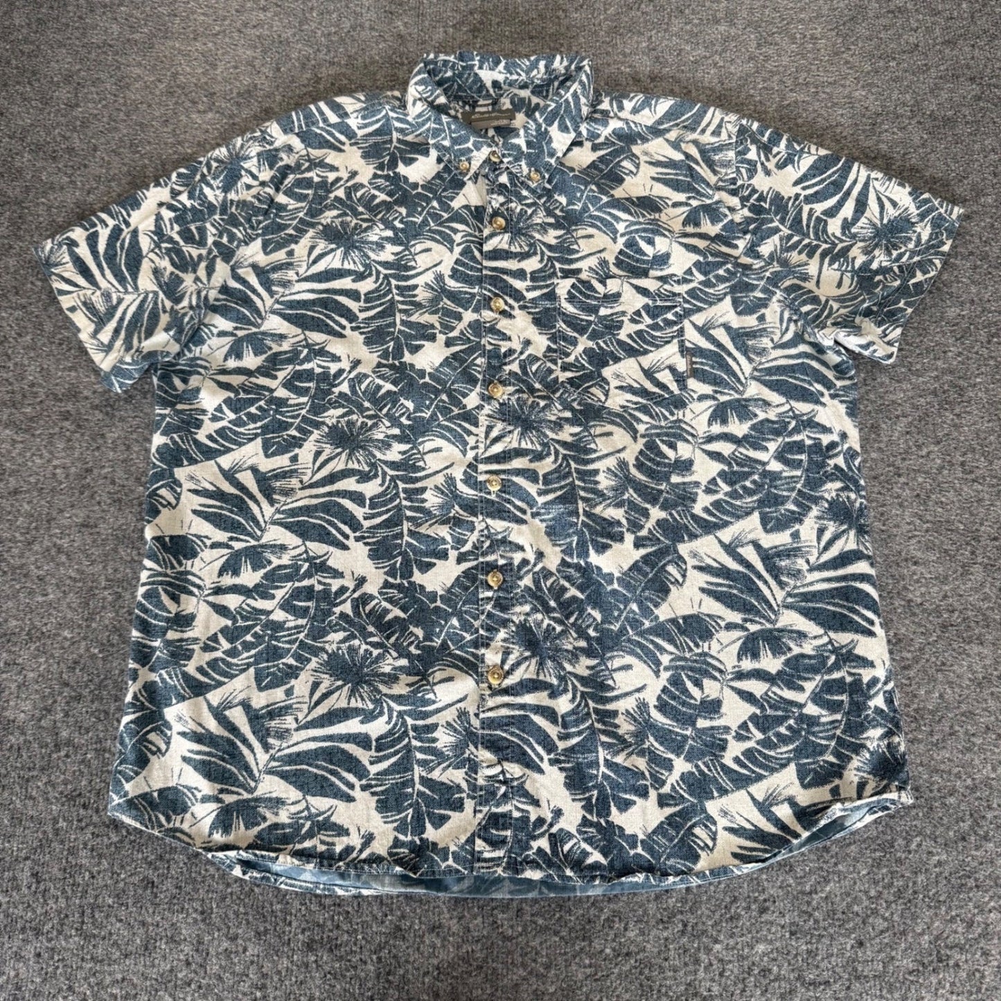 Eddie Bauer Mens Hawaiian Shirt Large Tropical Leaf Short Sleeve Button Up Aloha