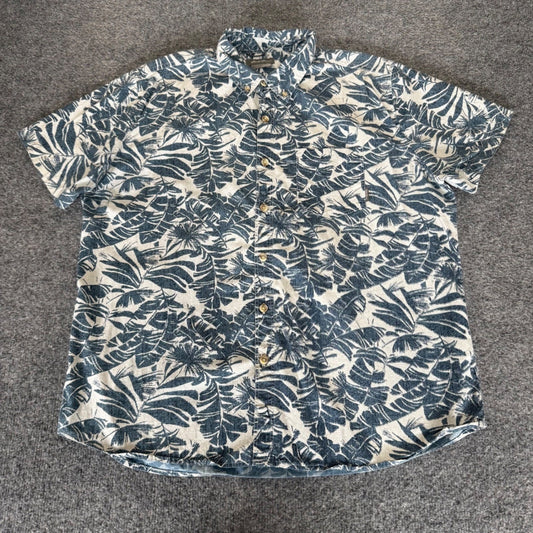Eddie Bauer Mens Hawaiian Shirt Large Tropical Leaf Short Sleeve Button Up Aloha