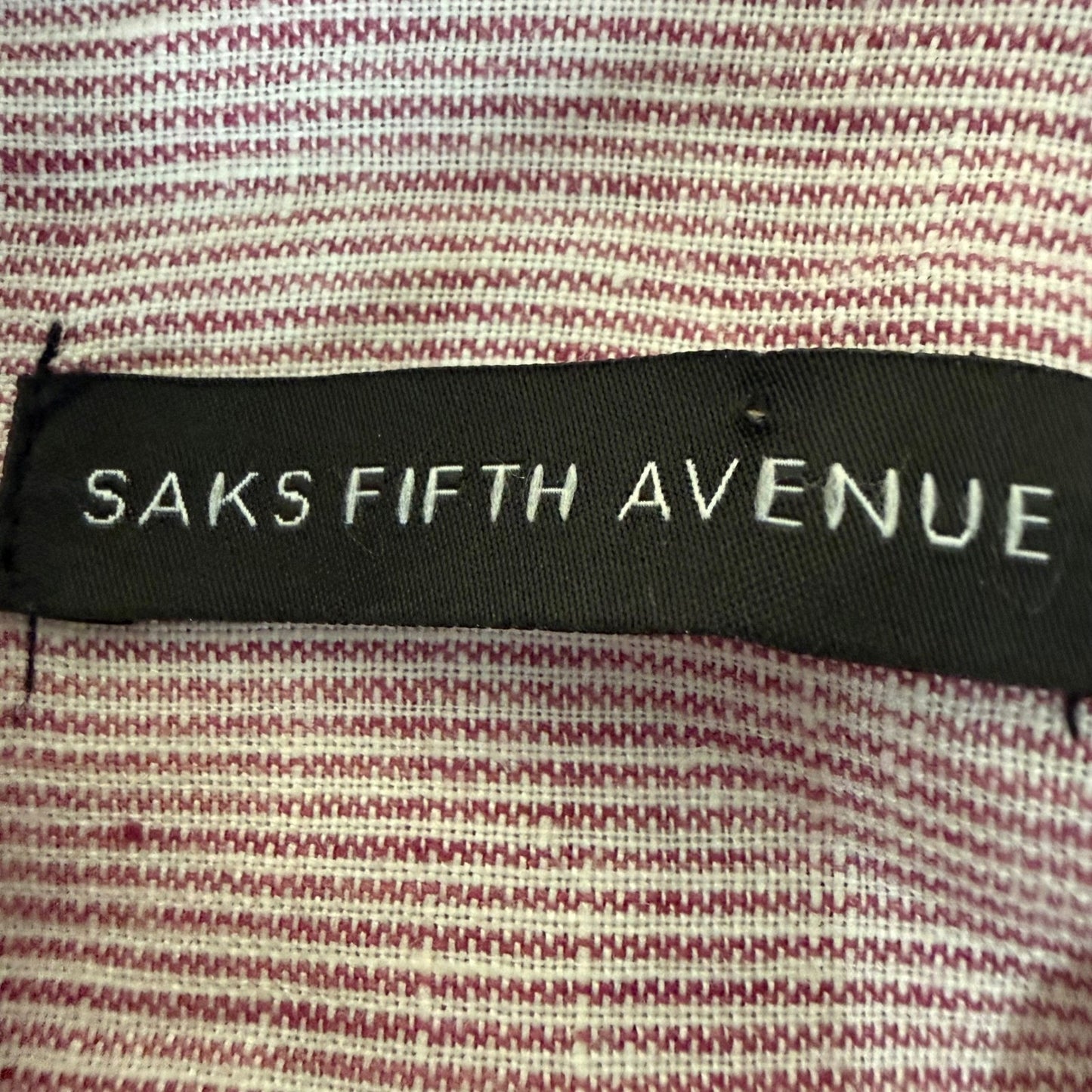 Saks Fifth Avenue Mens Red 100% Linen Long Sleeve Shirt Medium Button Up Casual