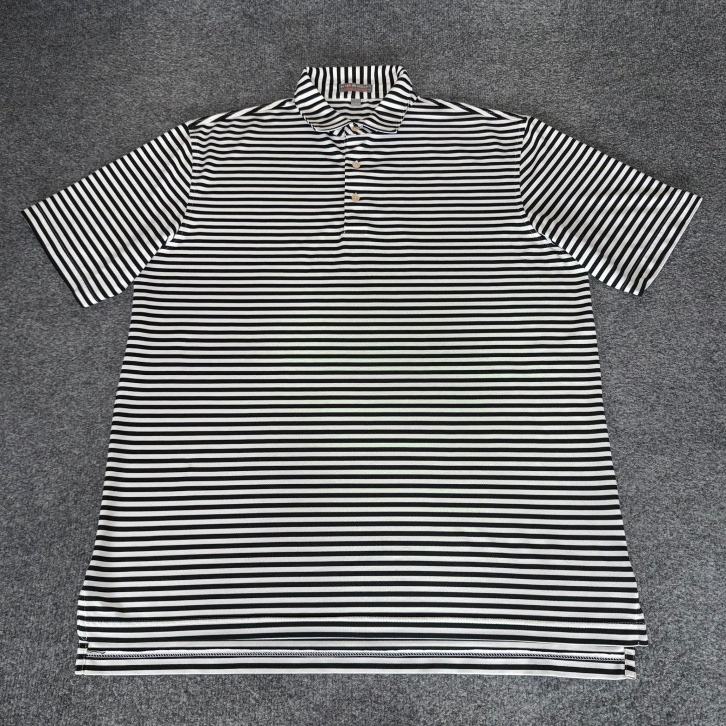 Peter Millar Summer Comfort Polo Shirt Men Large Black White Striped Golf Casual