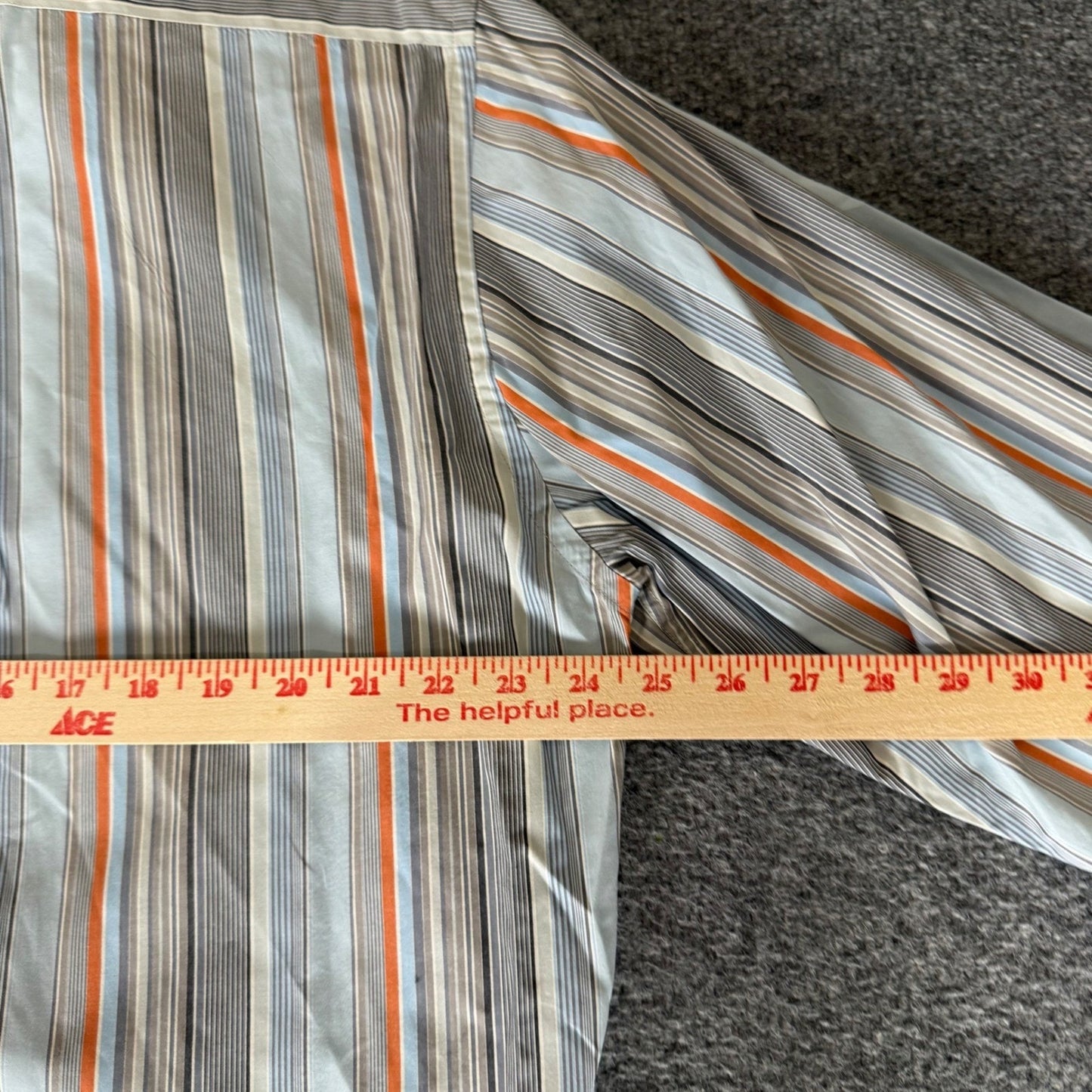 Faconnable Mens XL Button Down Shirt Blue Orange Striped Cotton Long Sleeve