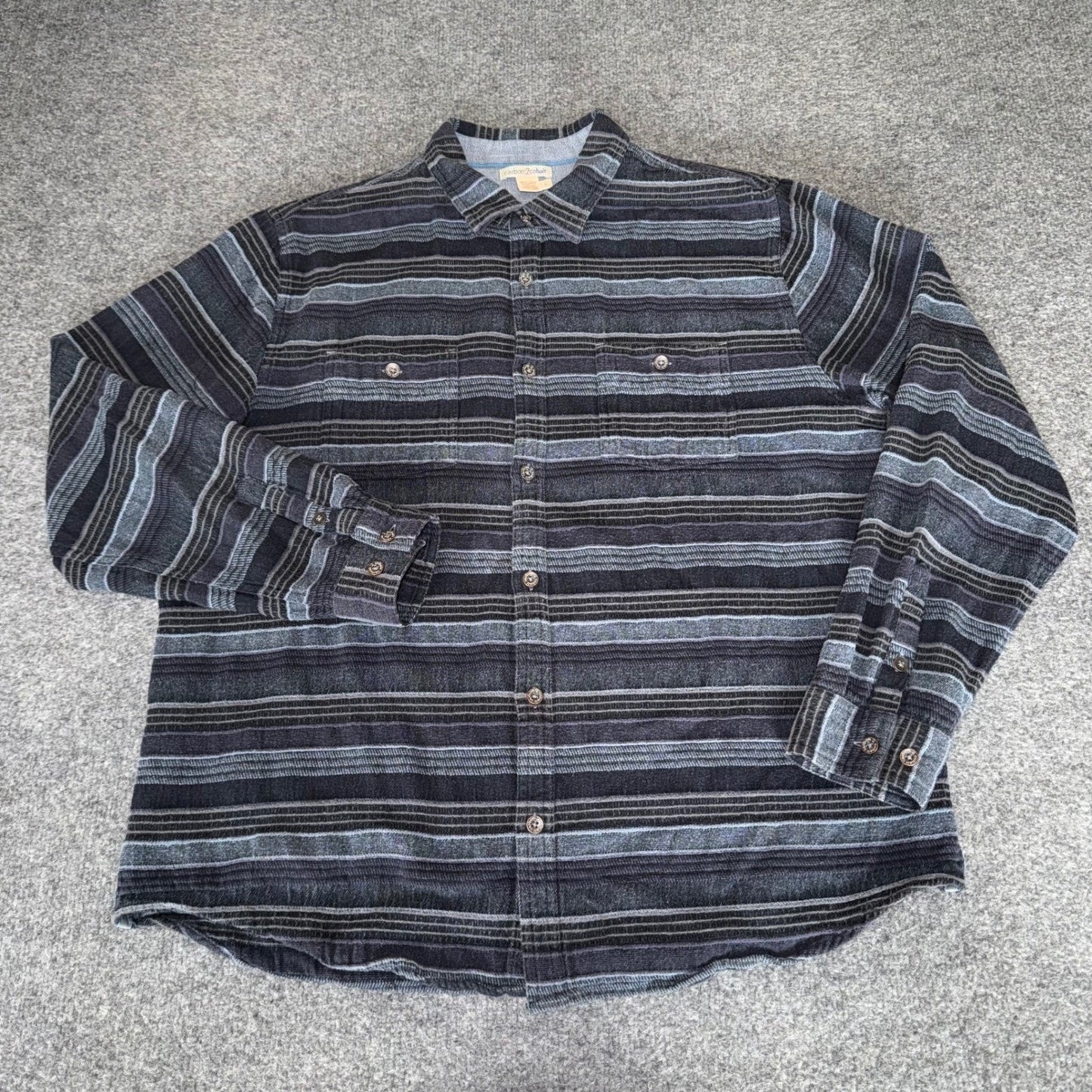 Carbon 2 Cobalt Mens Large Striped Cotton Button Up Shirt Black Grey Blue L