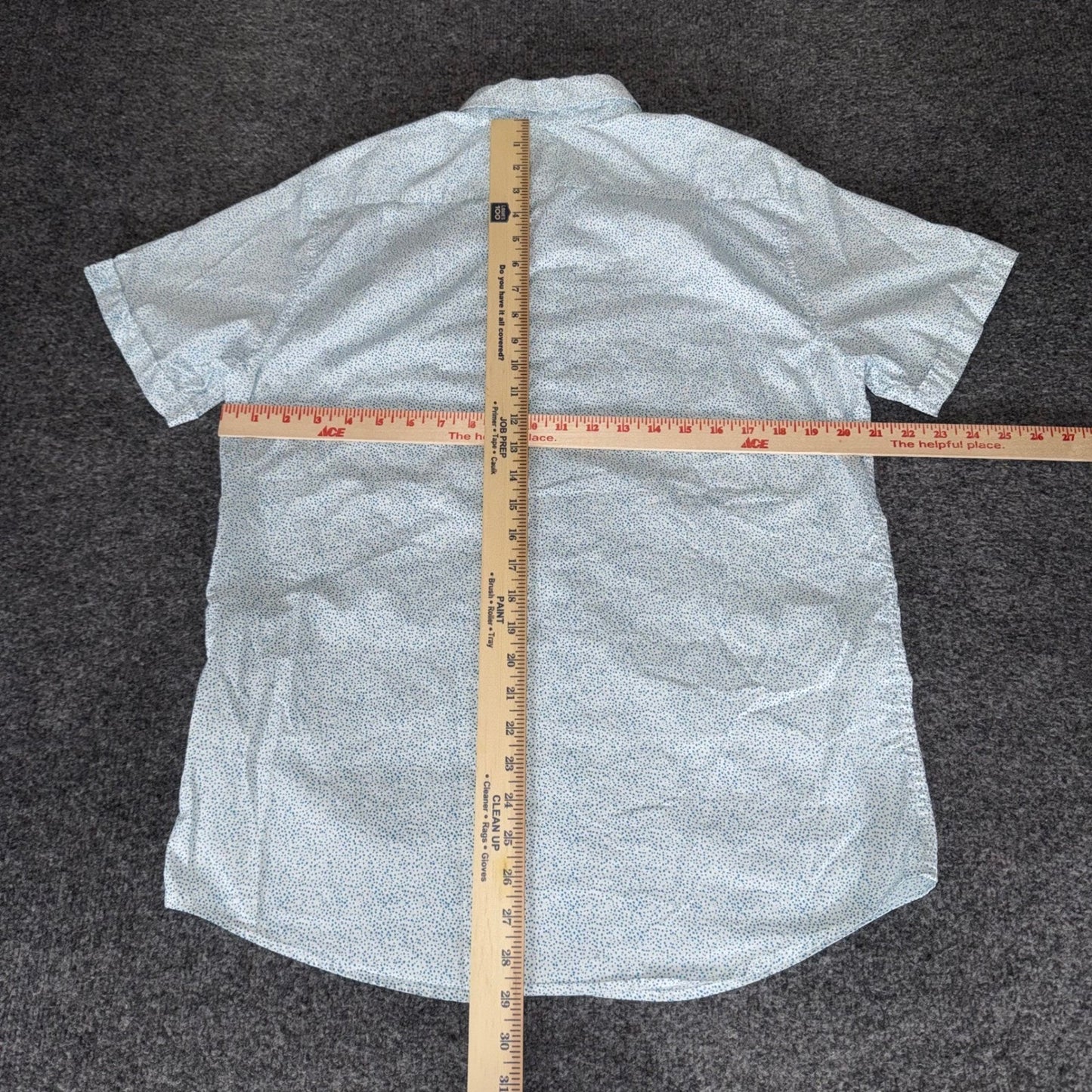 RVCA Mens Large Slim Fit Short Sleeve Button Up Shirt Blue Micro Dot Casual