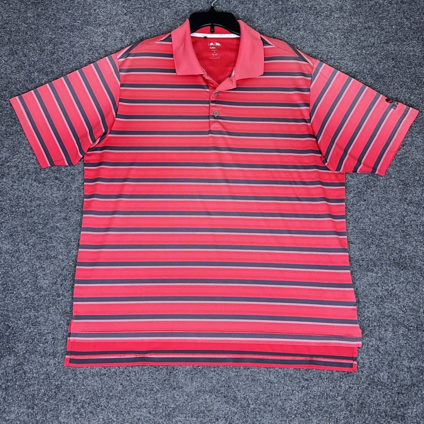 Adidas Shirt Men XL Red Grey Polo Striped Climalite Short Sleeve Polyester Adult