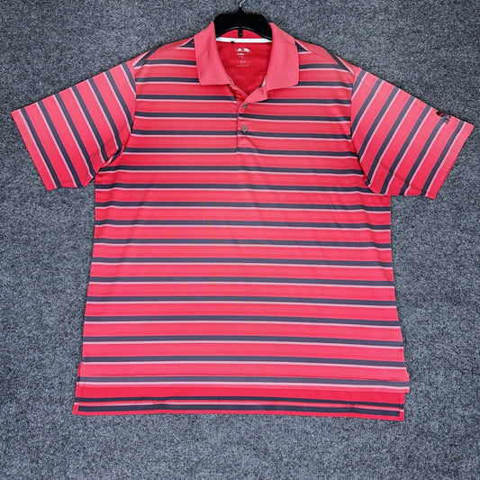 Adidas Shirt Men XL Red Grey Polo Striped Climalite Short Sleeve Polyester Adult