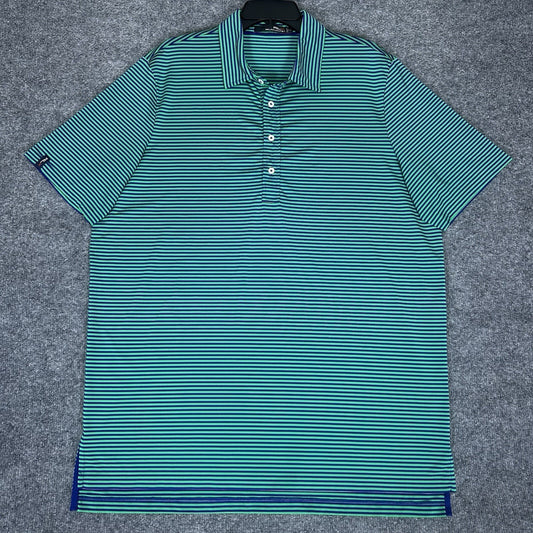 RLX Ralph Lauren Polo Shirt Mens XL Green Blue Striped Golf Short Sleeve Stretch