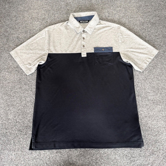 Travis Mathew Polo Shirt Mens Medium Gray Black Golf Casual Short Sleeve Stretch