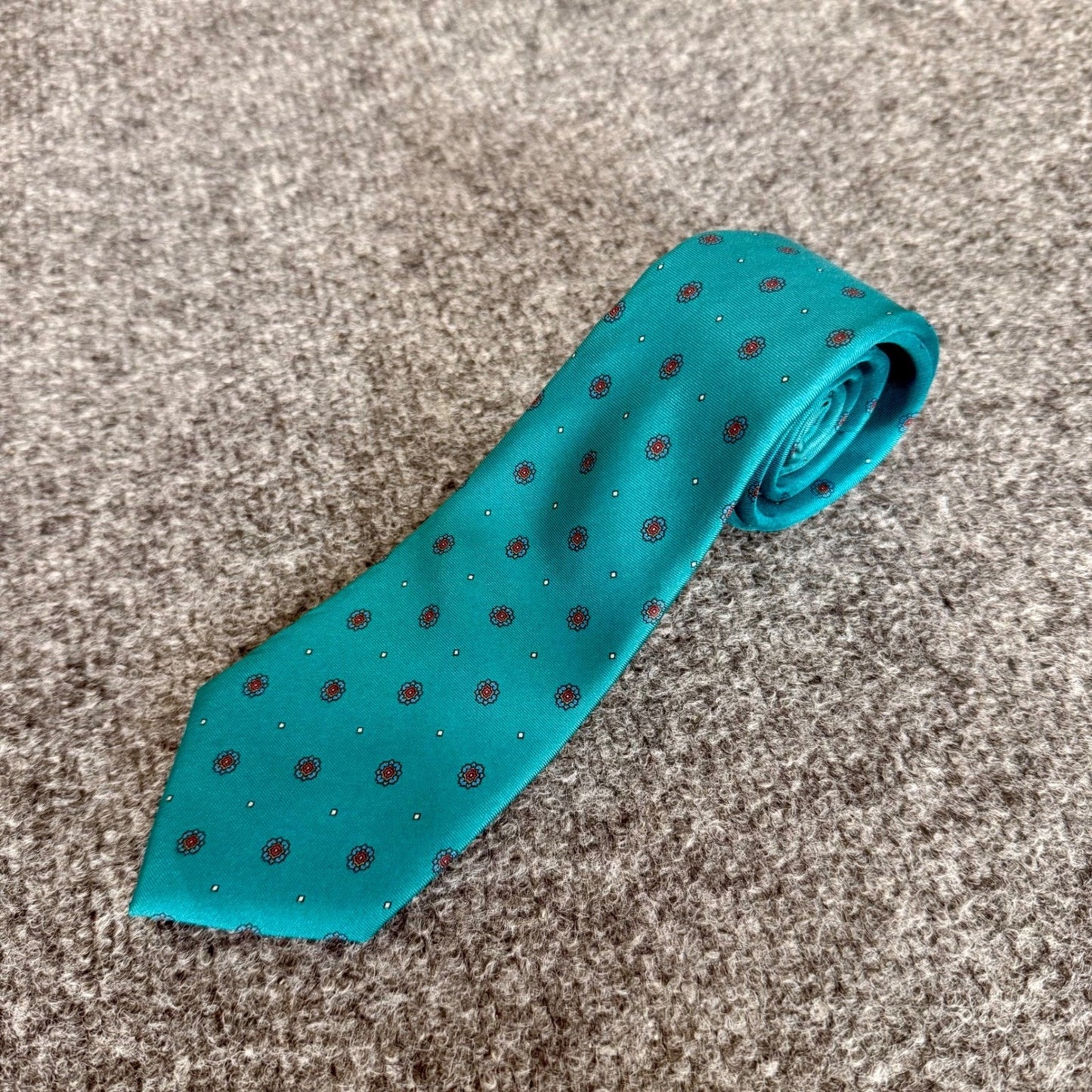 Christian Dior Mens Silk Tie Teal Green Floral Medallion Woven Italy Office
