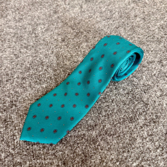 Christian Dior Mens Silk Tie Teal Green Floral Medallion Woven Italy Office
