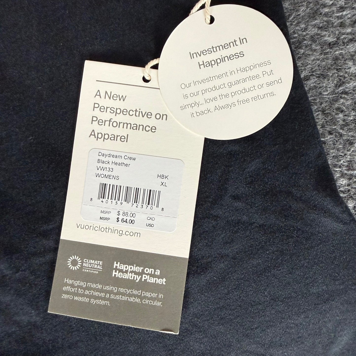 Vuori Daydream Crew Womens XL Black Heather VW133 Long Sleeve Sweatshirt NWT
