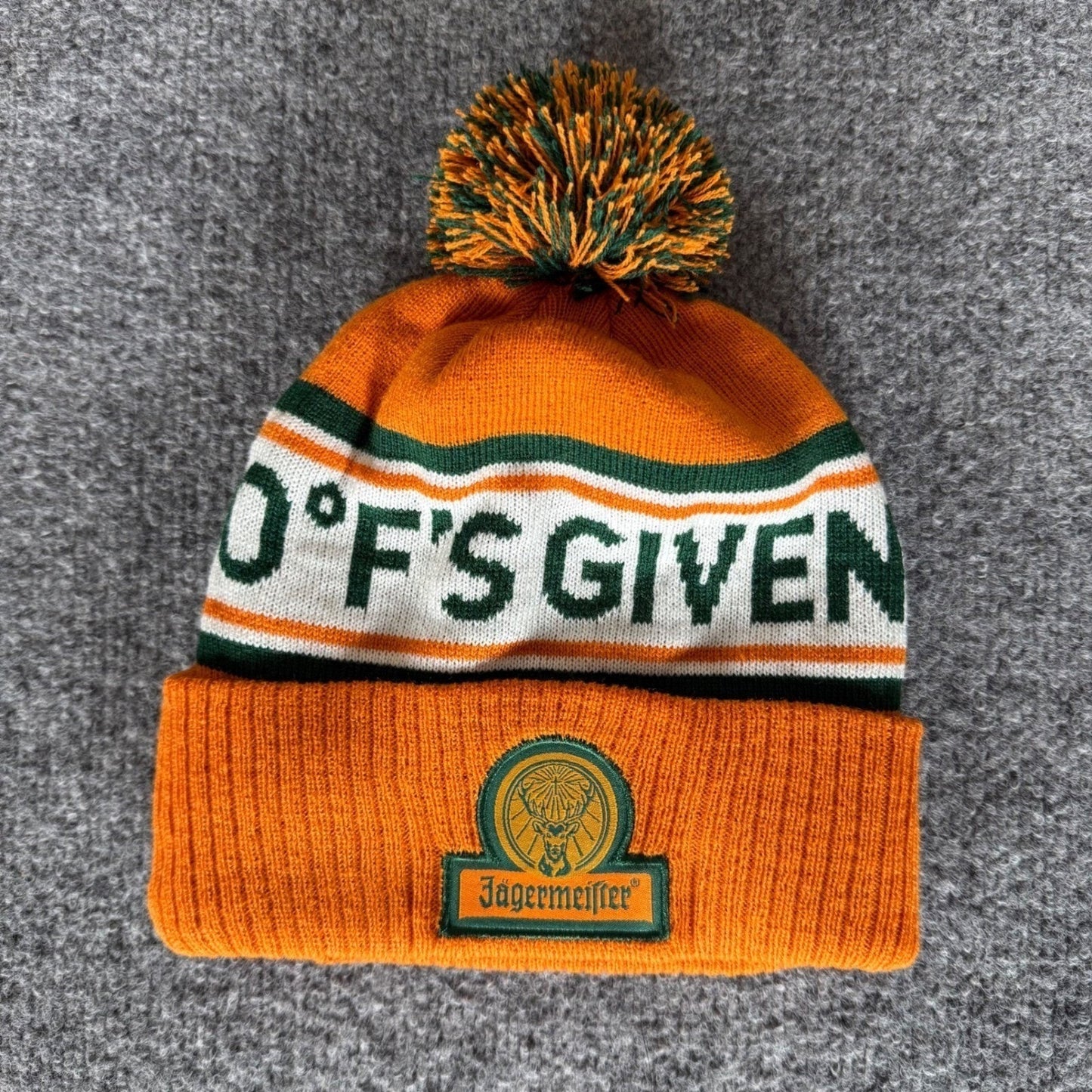 Jagermeister 0 Fs Given Beanie Hat Orange Green Pom Pom Winter Ski Knit Cap