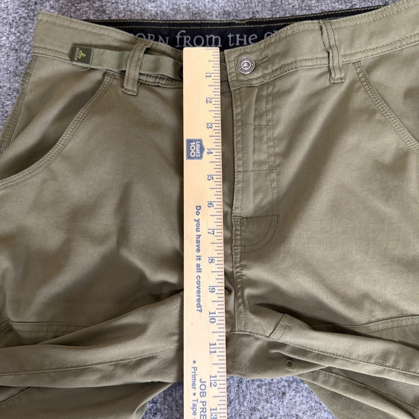 prAna Zion Stretch Short Mens 33 Olive Green Cargo Hiking Outdoor Durable Travel