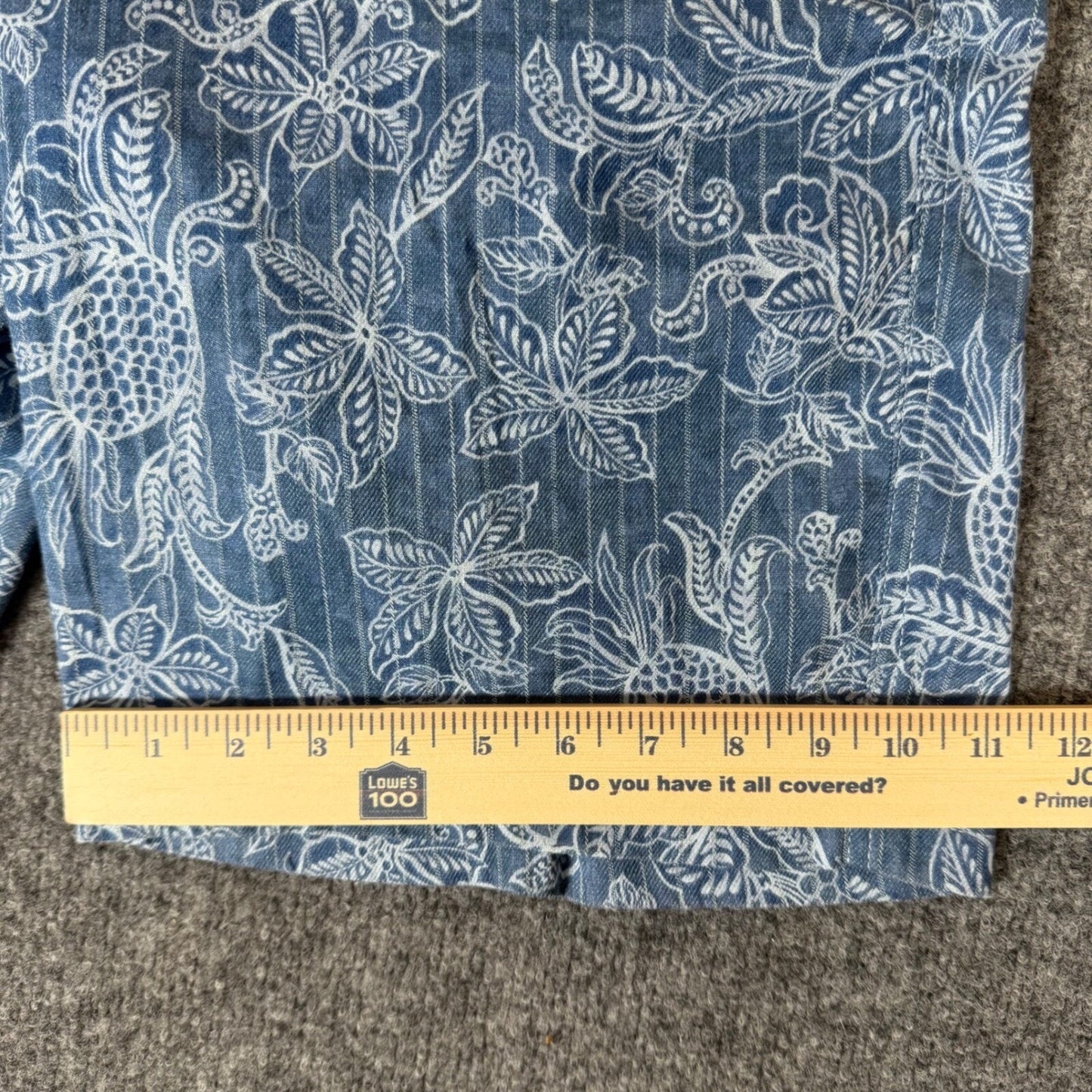 Tommy Bahama Shorts Blue Floral AOP Striped Mens 36 Linen Blend Flat Front Csual