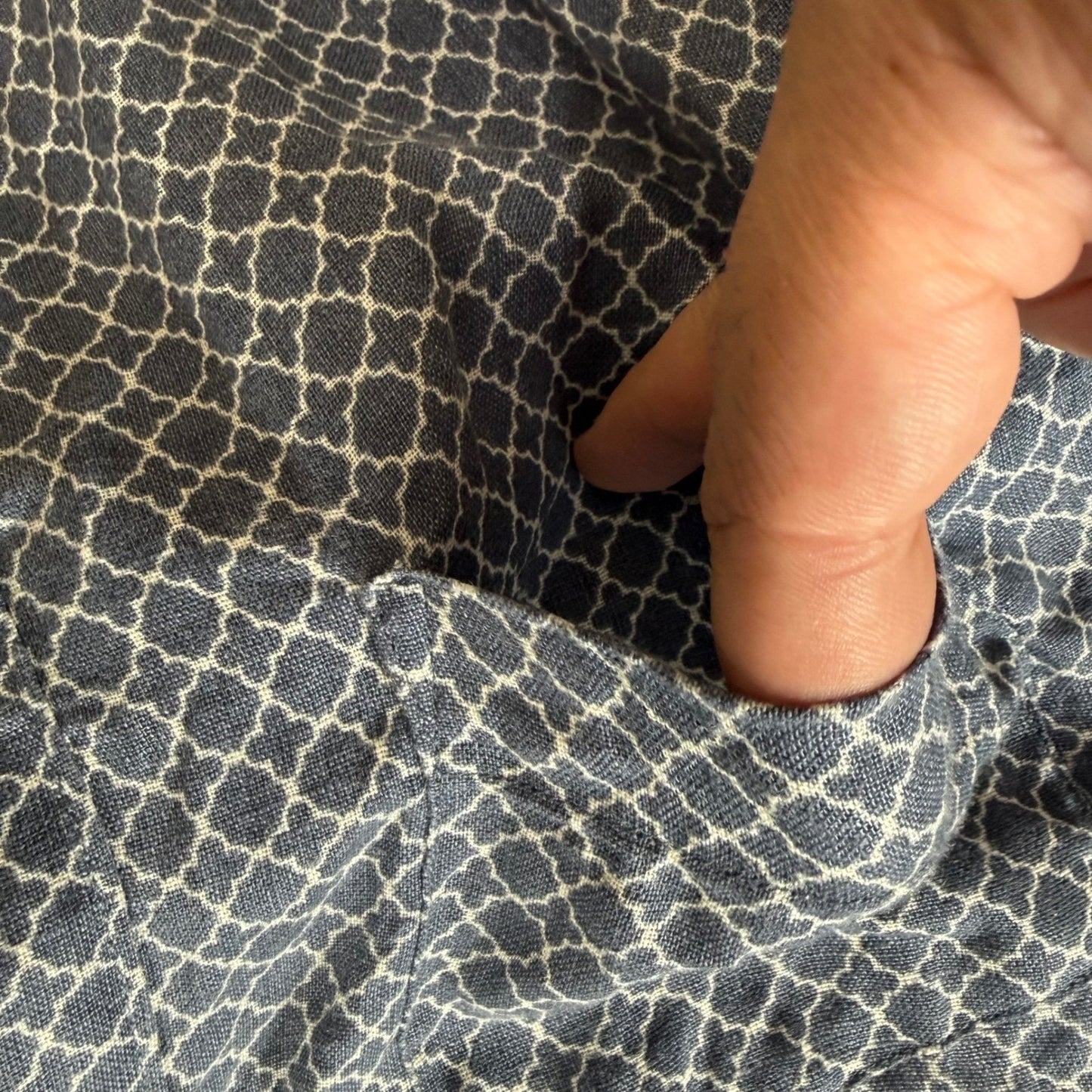 Daniel Hechter Paris Linen Shirt Mens XL Geometric Short Sleeve Button Up Casual