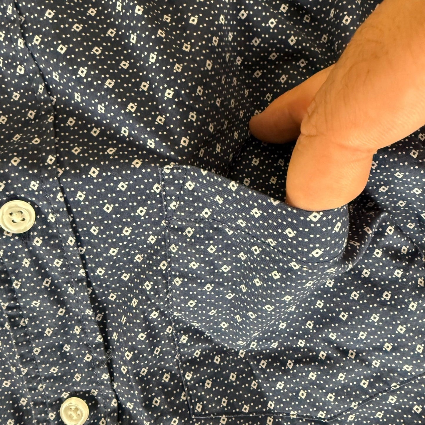 J.Crew Mens Navy Blue Geometric Diamond Print Cotton Short Sleeve Shirt Small