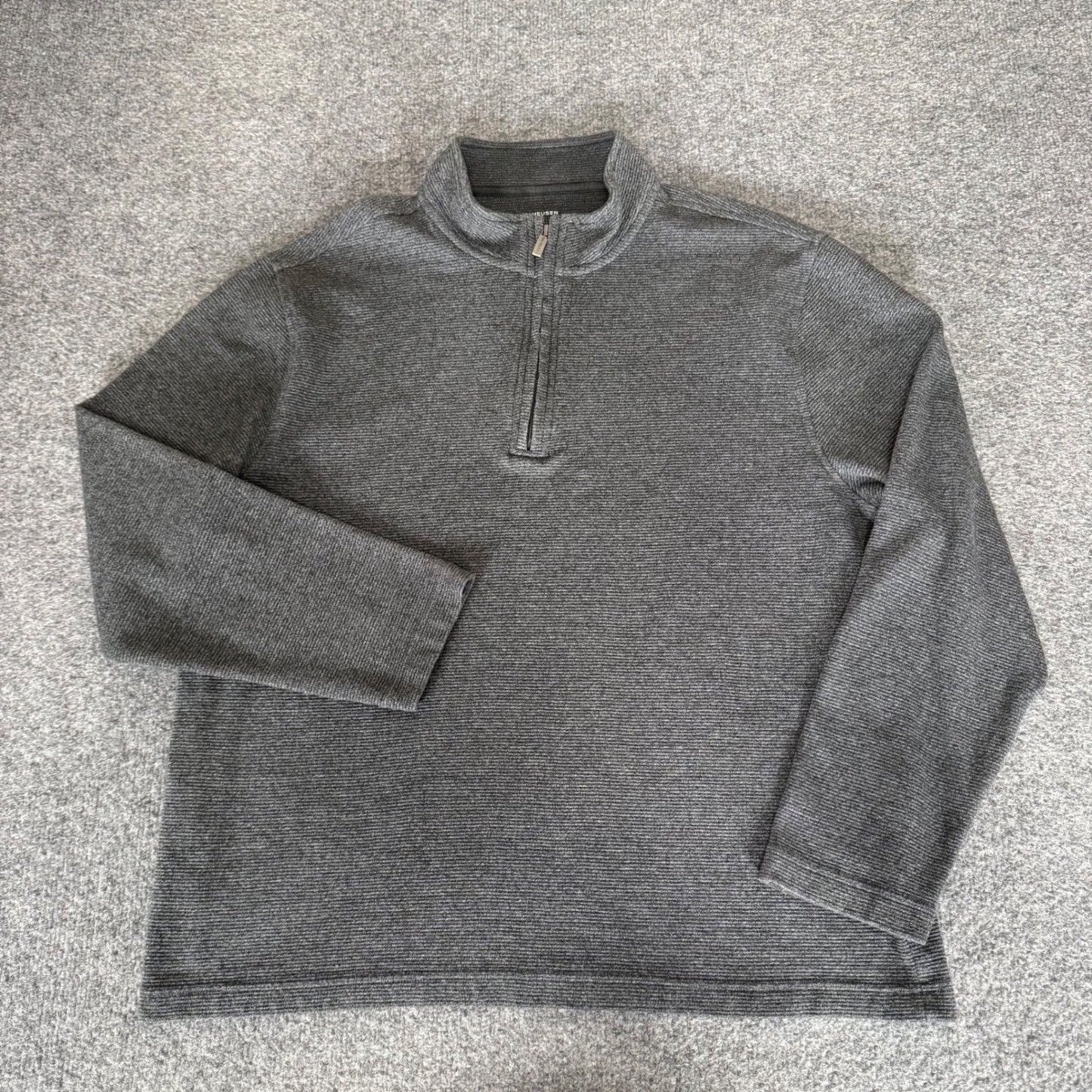 Van Heusen Mens Quarter Zip Pullover Sweater Charcoal Grey Classic Fit Large