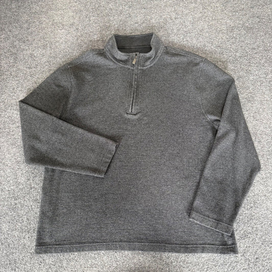 Van Heusen Mens Quarter Zip Pullover Sweater Charcoal Grey Classic Fit Large