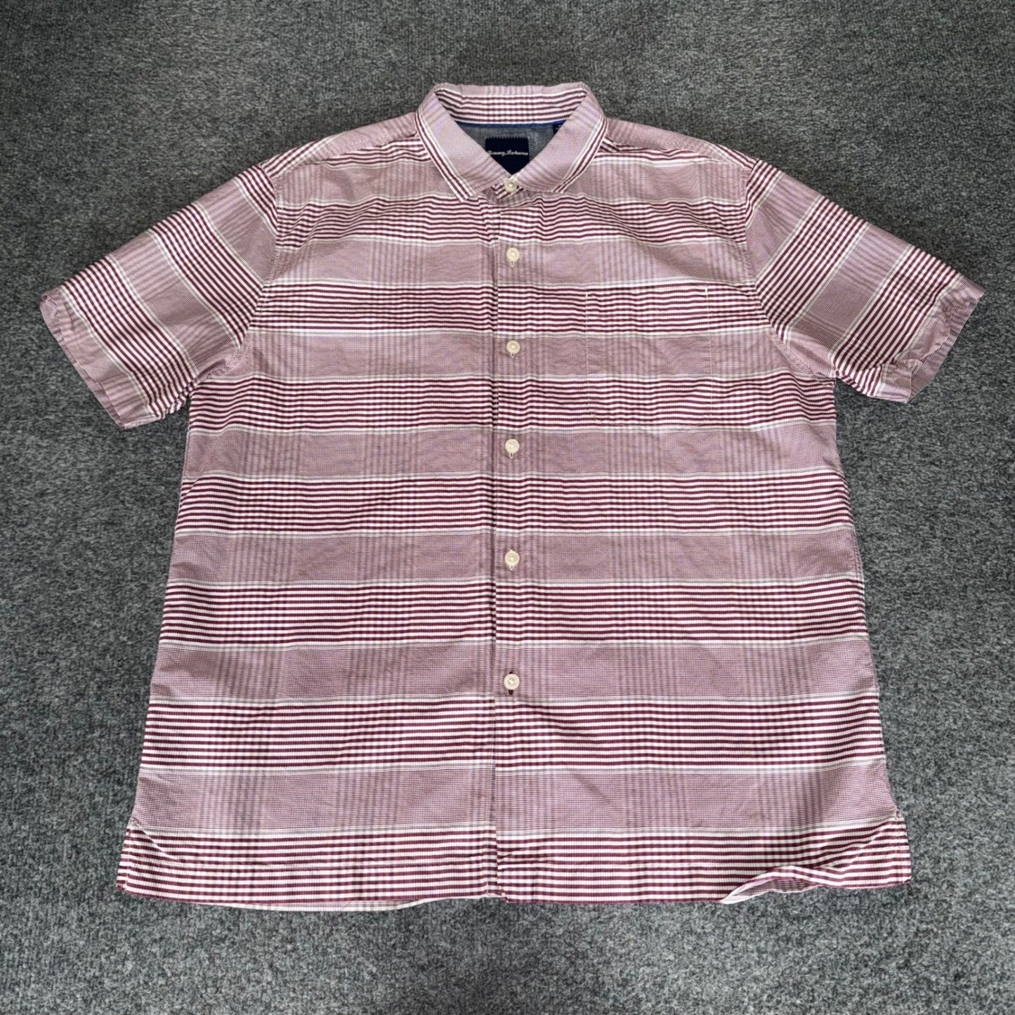 Tommy Bahama Mens XL Red Plaid Silk Blend Shirt Short Sleeve Button Up Resort