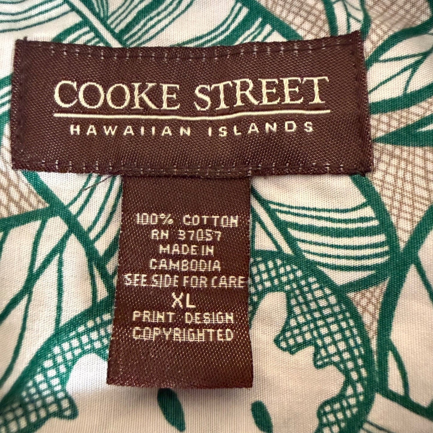 Cooke Street Hawaiian Shirt Mens XL Green Tropical Leaf Button Up Aloha Vacation