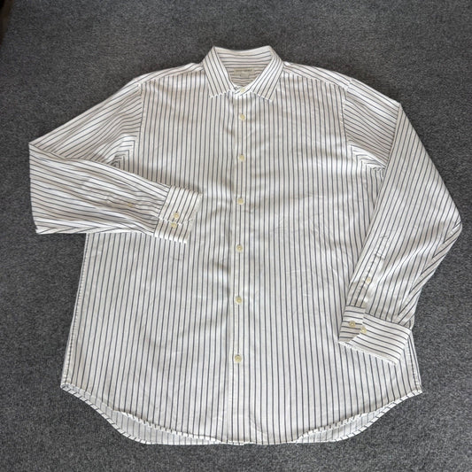 Banana Republic Mens XL 17-17.5 White Blue Striped Cotton Long Sleeve Button Up