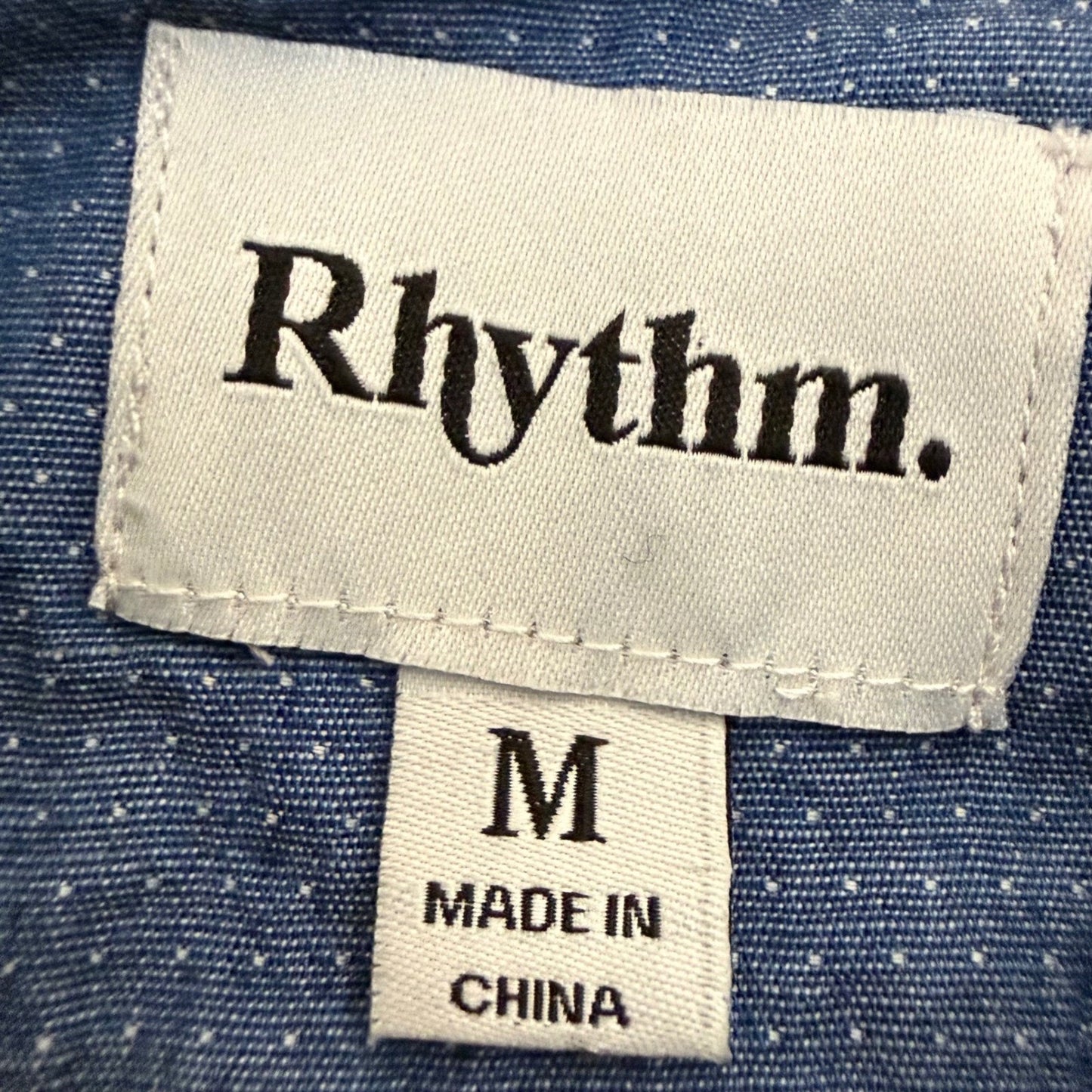 Rhythm. Huckberry Mens Medium Micro Dot Blue Cotton Short Sleeve Button Up Shirt