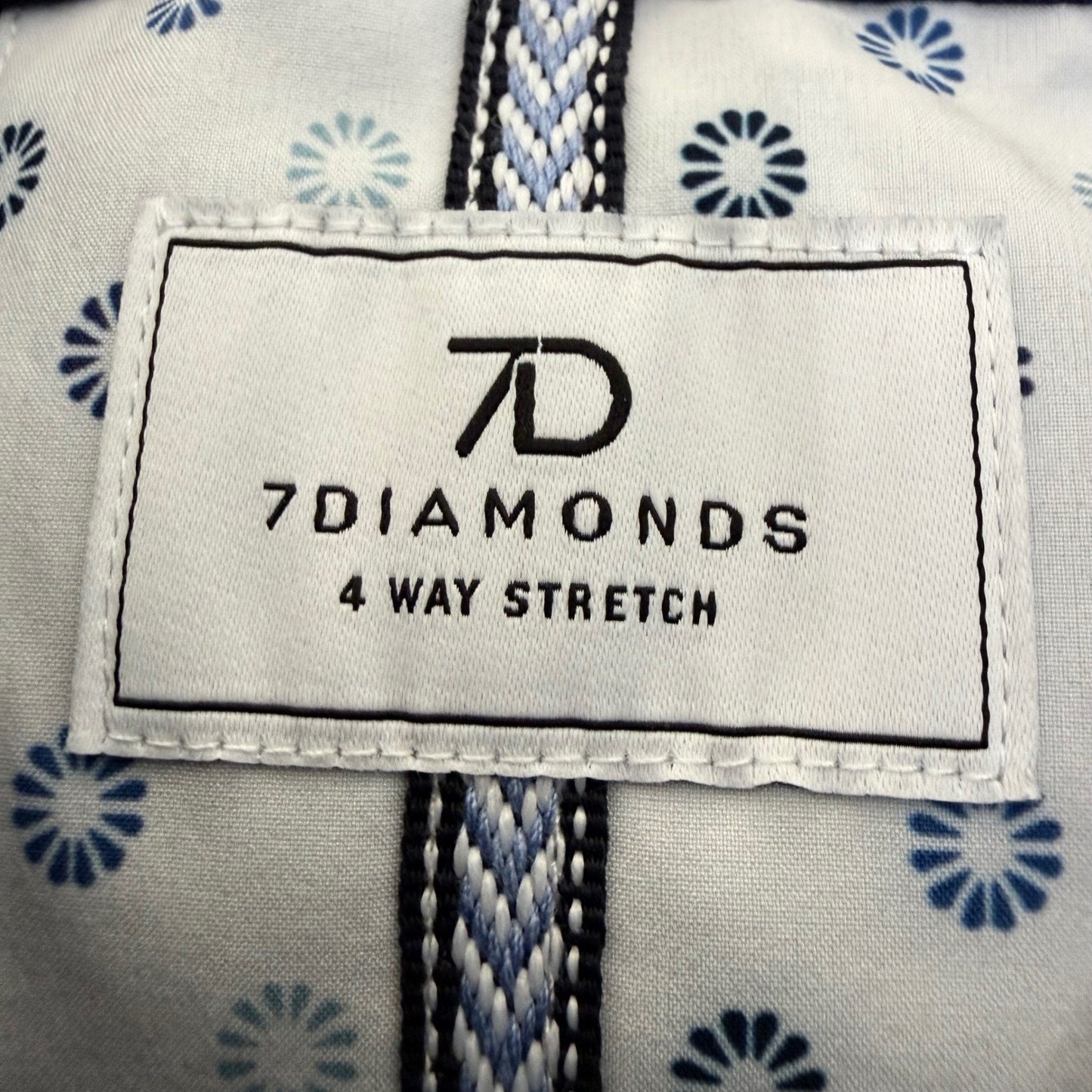 7Diamonds Mens Short Sleeve Button Up Shirt Small Navy Blue Geometric Stretch