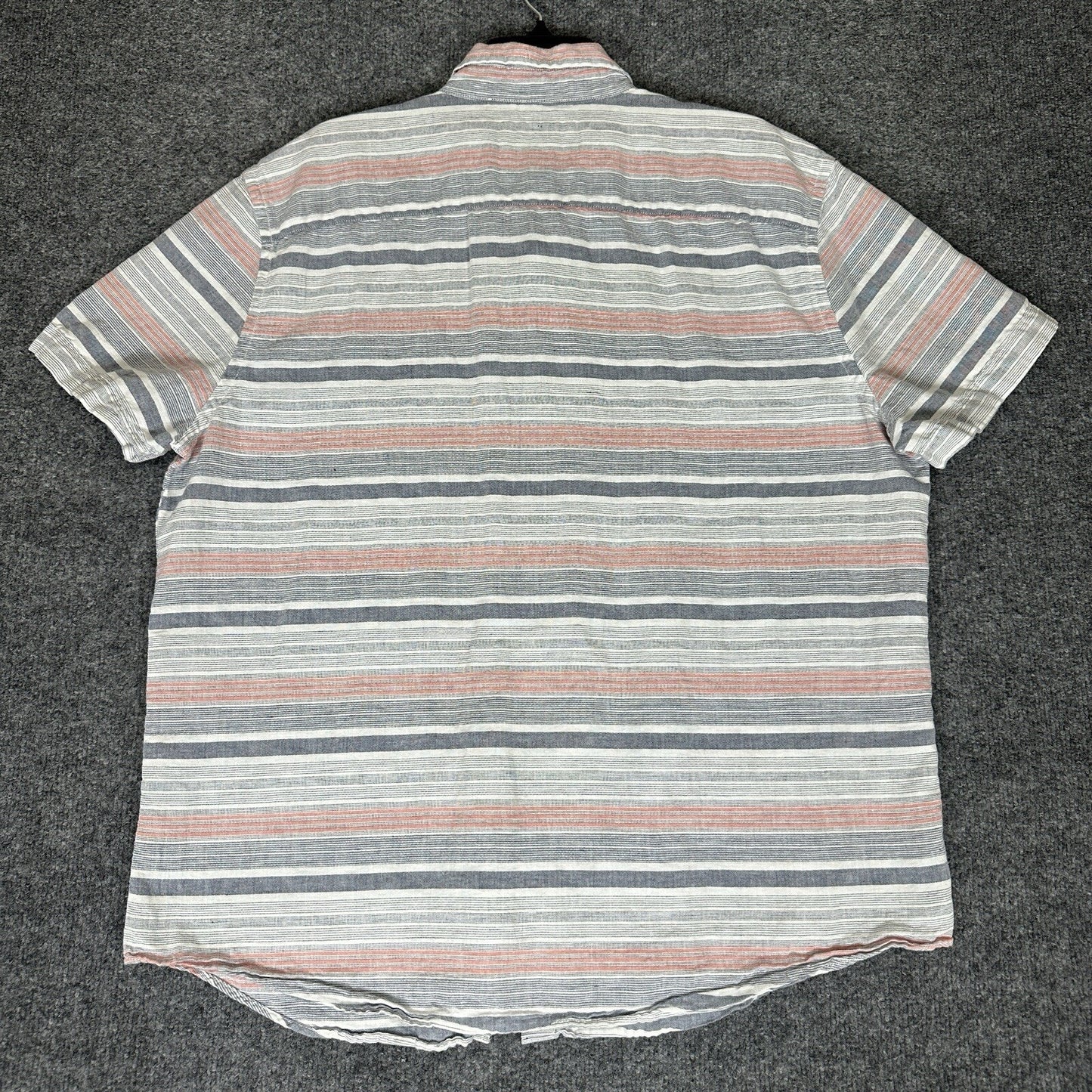 St John's Bay Shirt Mens XL Grey Striped Linen Short Sleeve Button Down Adult