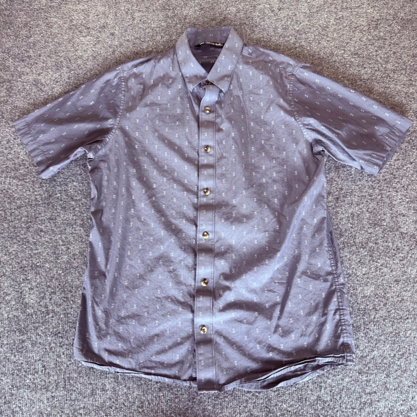 Travis Mathew Button Up Geometric Shirt Short Sleeve Golf Casual Gray Mens Small