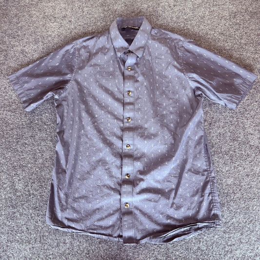 Travis Mathew Button Up Geometric Shirt Short Sleeve Golf Casual Gray Mens Small