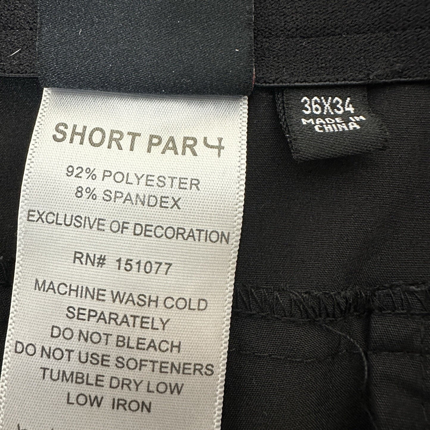 Short Par 4 Pants Mens 36x34 (35x33) Black Performance Golf Stretch Mid Rise
