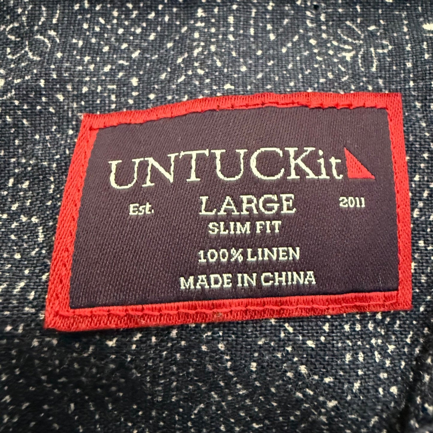 UNTUCKit Linen Shirt Men Large Blue Slim Fit Short Sleeve Button Up Casual Beach