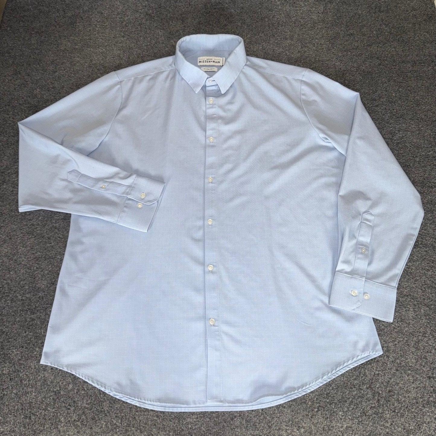 Mizzen+Main Dress Shirt Mens XXL Trim Fit Blue Glen Plaid Performance Casual