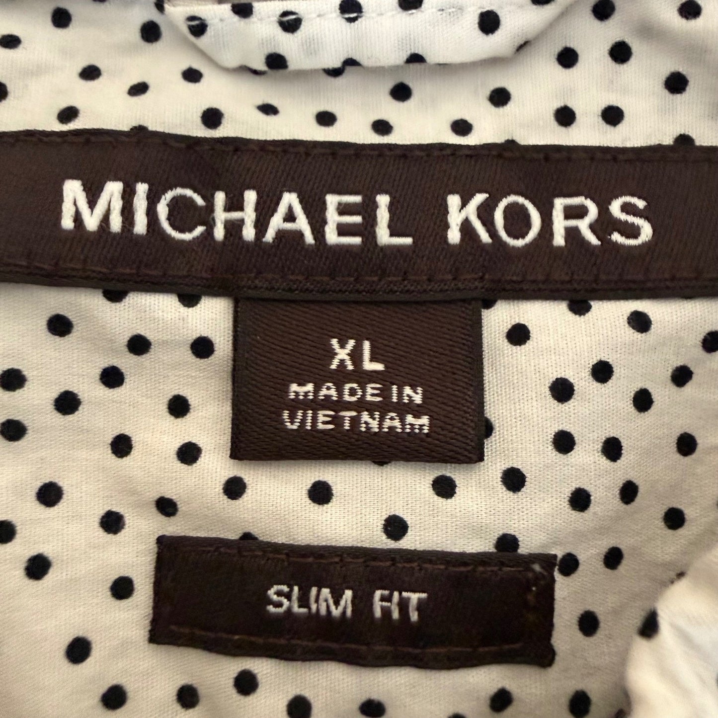 Michael Kors Mens XL Slim Fit White Polka Dot Long Sleeve Button Down Shirt