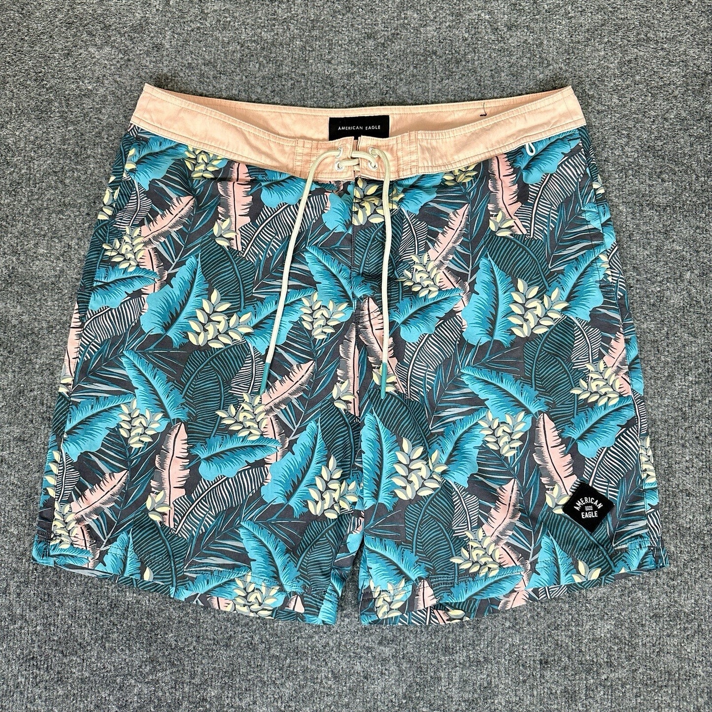 American Eagle Board Shorts Mens Large 36x10 Swim Trunks Floral Drawstring Adult