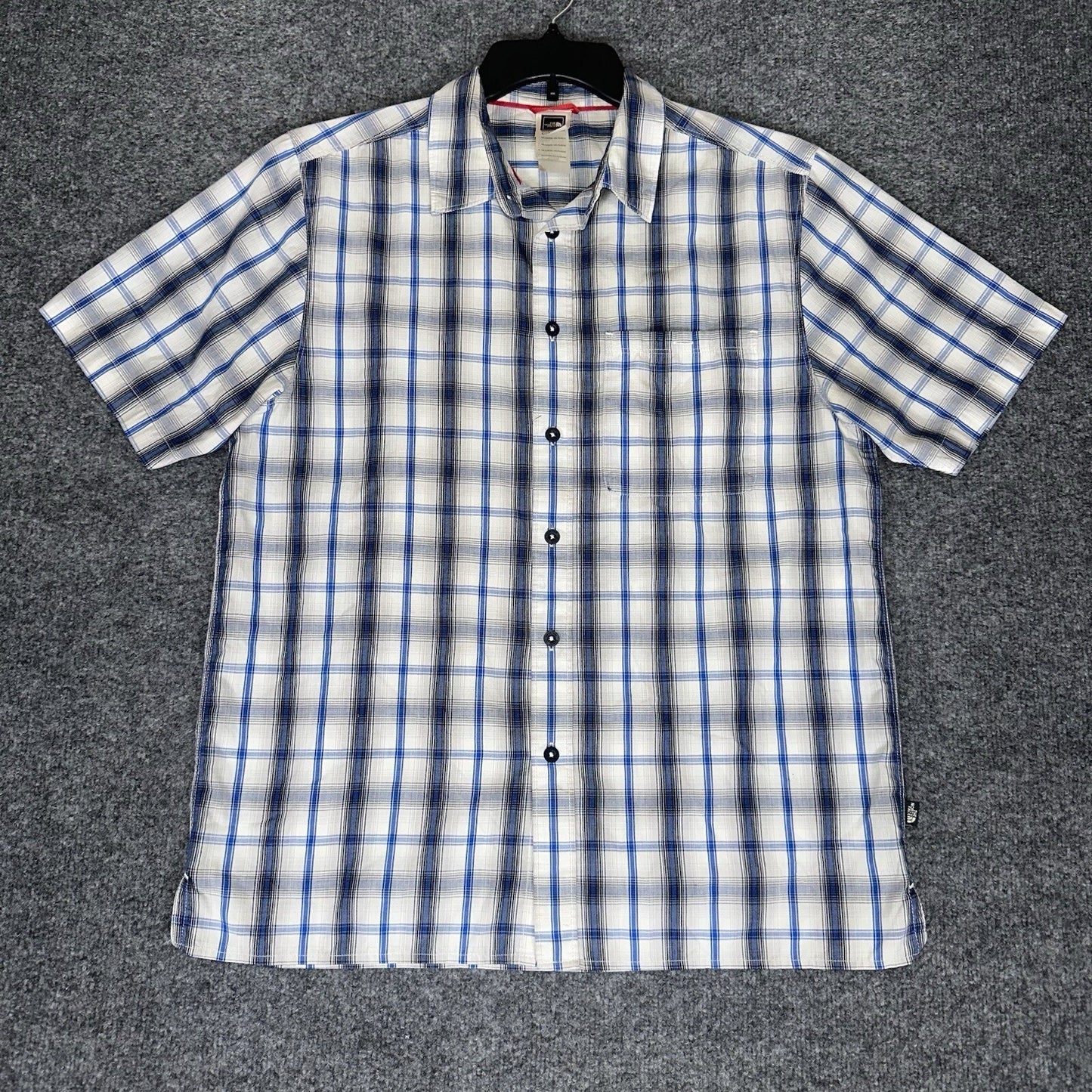 The North Face Shirt Mens Medium Blue Plaid Short Sleeve Button Up Pocket Adult